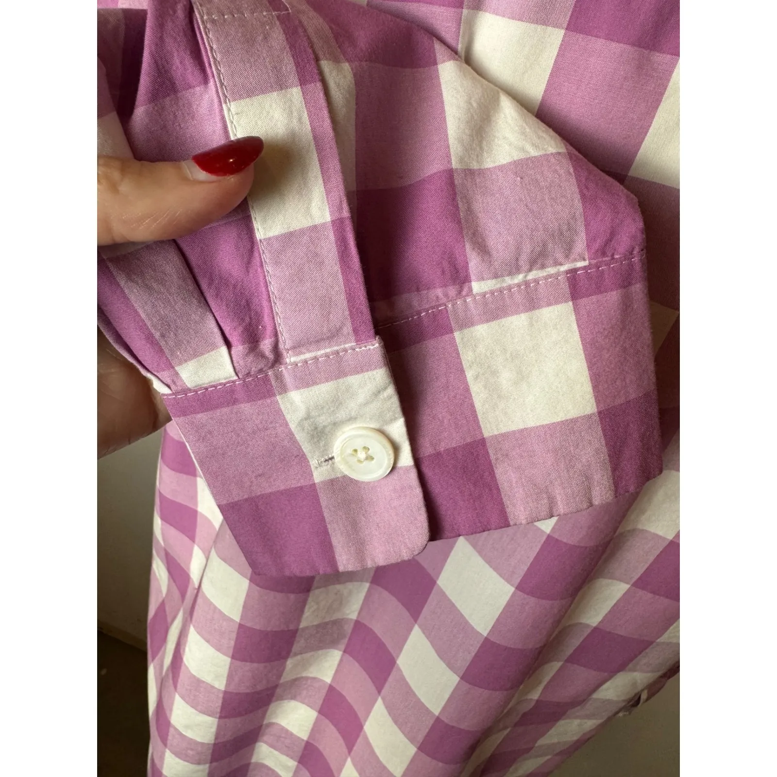 Tyler Boe Shirt Women Medium Purple White Gingham Long Sleeve Button Down Tunic - Image 8