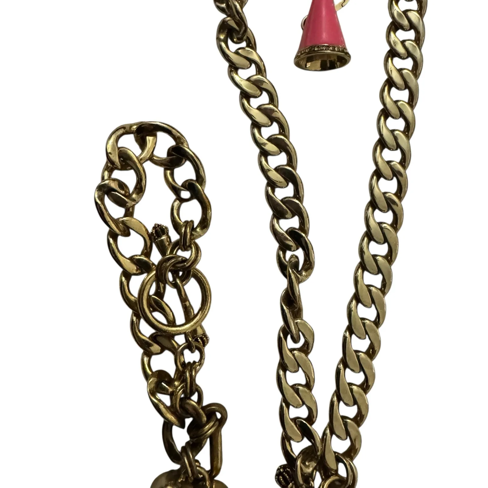 VINTAGE JUICY COUTURE Y2K Chunky Puffy Heart Necklace Bracelet & Charm Gold Tone - Image 3