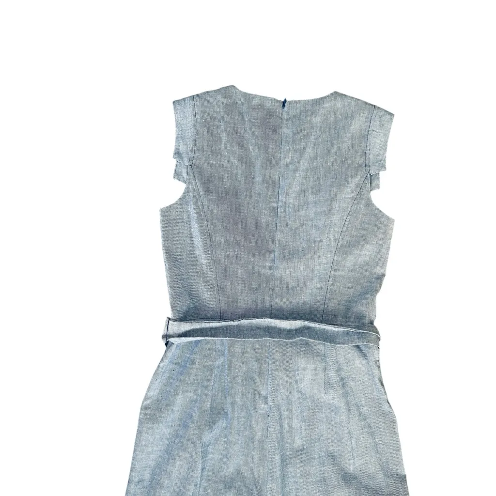 J.Crew Résumé Linen Blend Belted Wide-Leg Jumpsuit Blue Size 6 Tall - Image 7