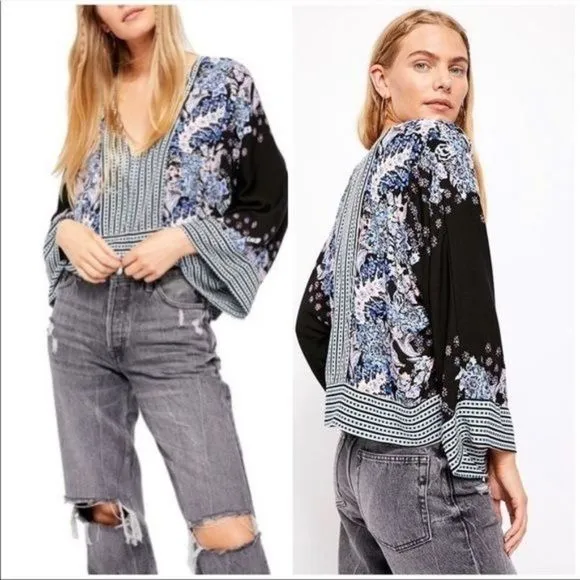 Free People Mix N Match Oversized Floral Kimono Crop Top Small - Image 7