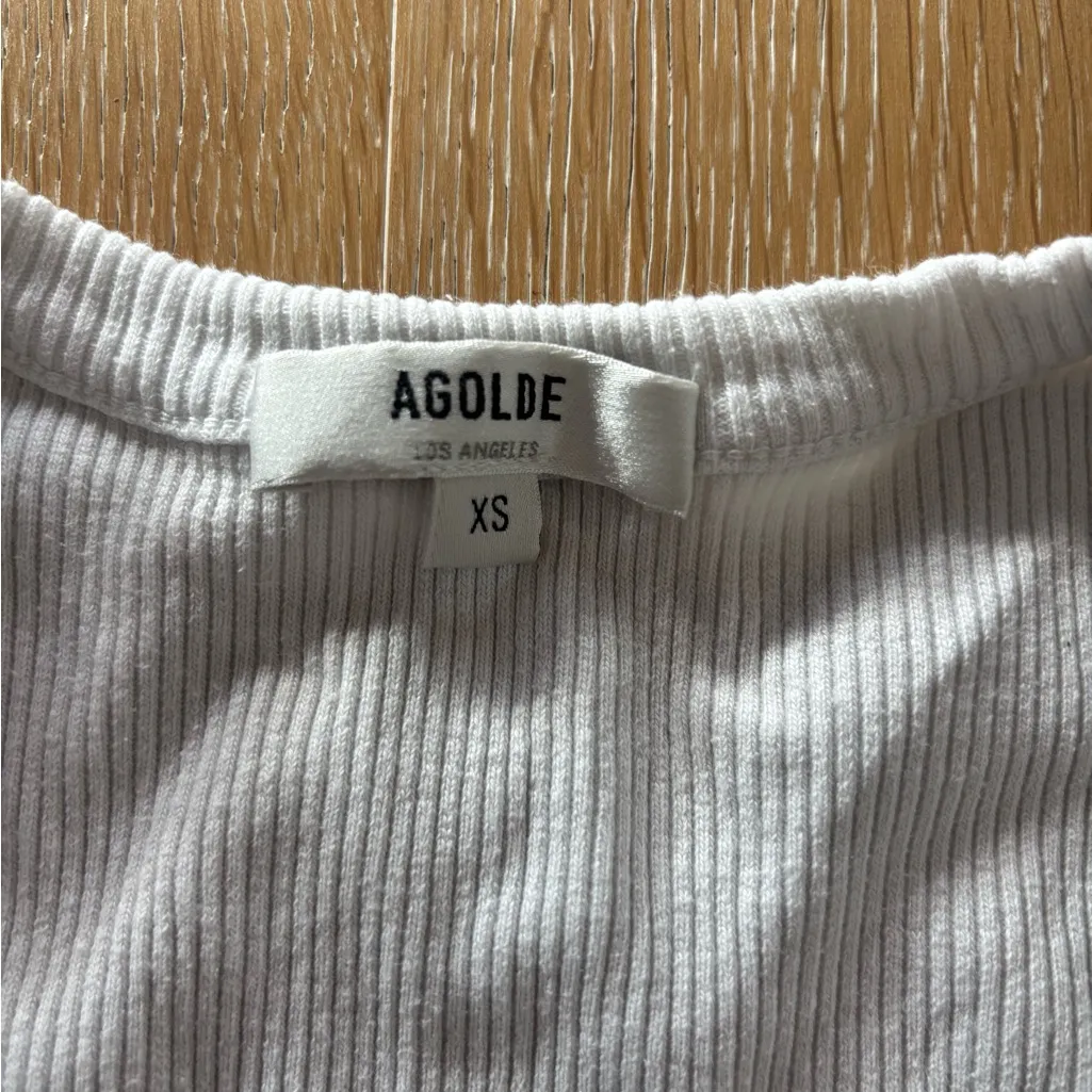 Agolde Classic White Ribbed Tank Top - Image 2