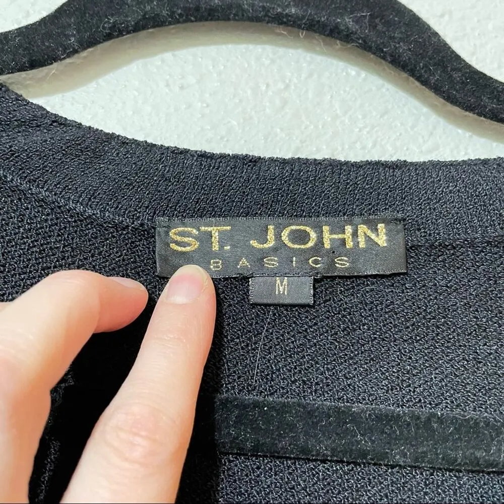 ST. John Black Santana Knit Short Sleeve Crew Neck Sweater Womens M Fall Casual - Image 2