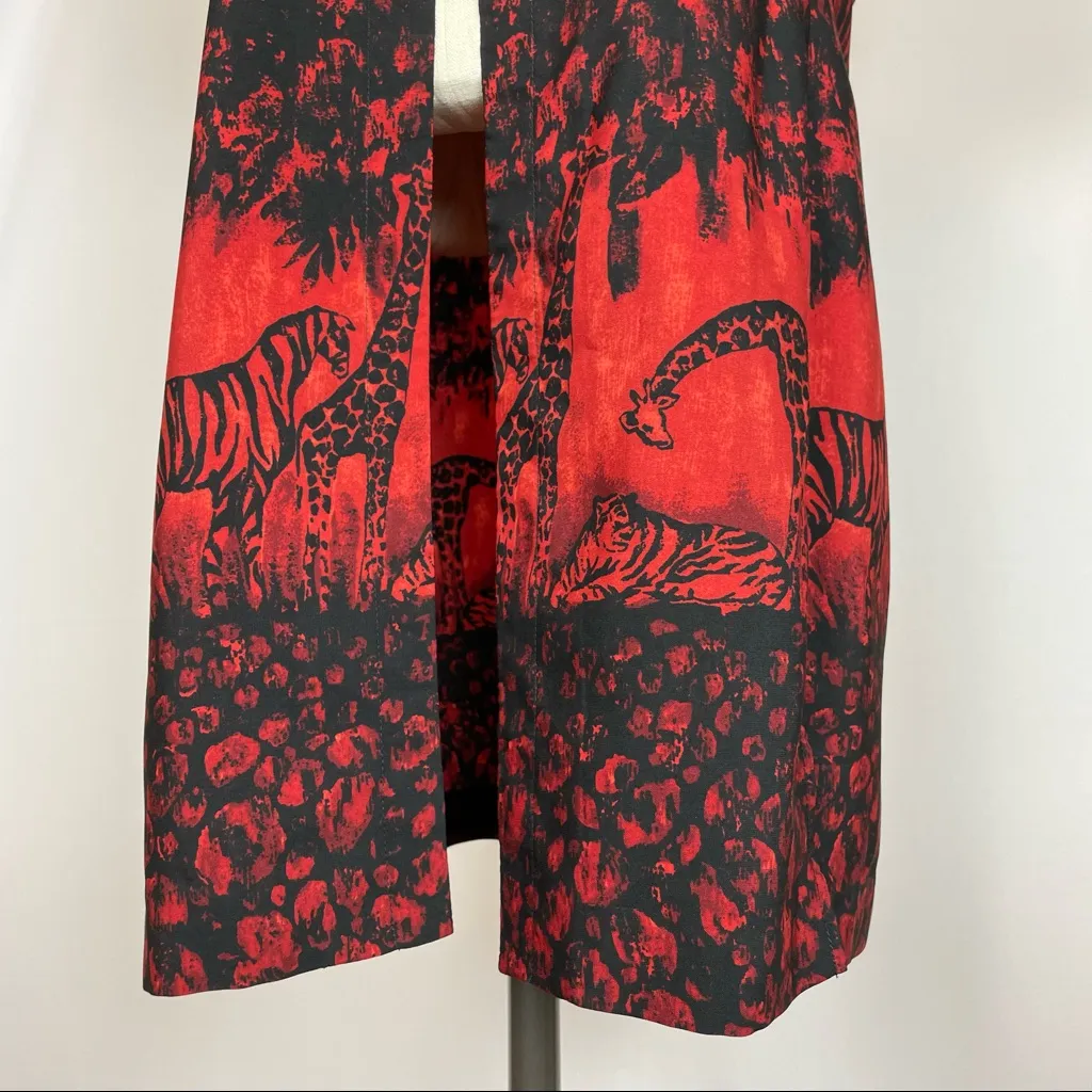 Vintage African Savanna‎ Jacket Short Sleeve Open Shirt Animal Print Red Black Size 12P - Image 9