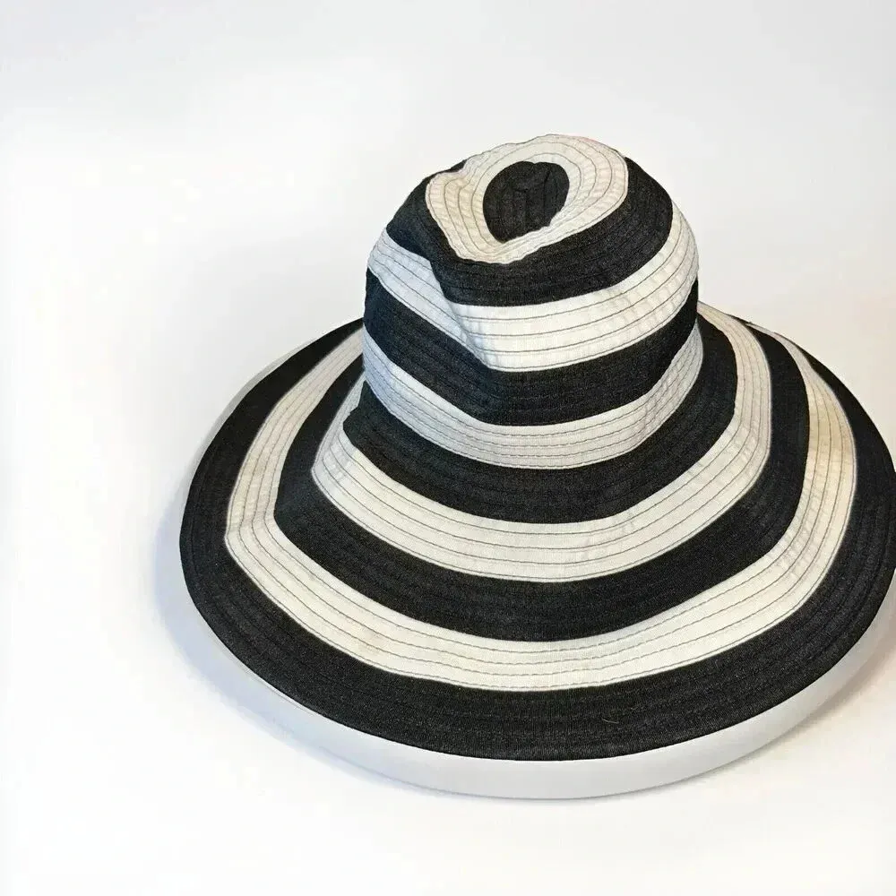 Sun N Sand Women's Black White Striped Beach Sun‎ Hat UPF 50+ Sun Protection - Image 2