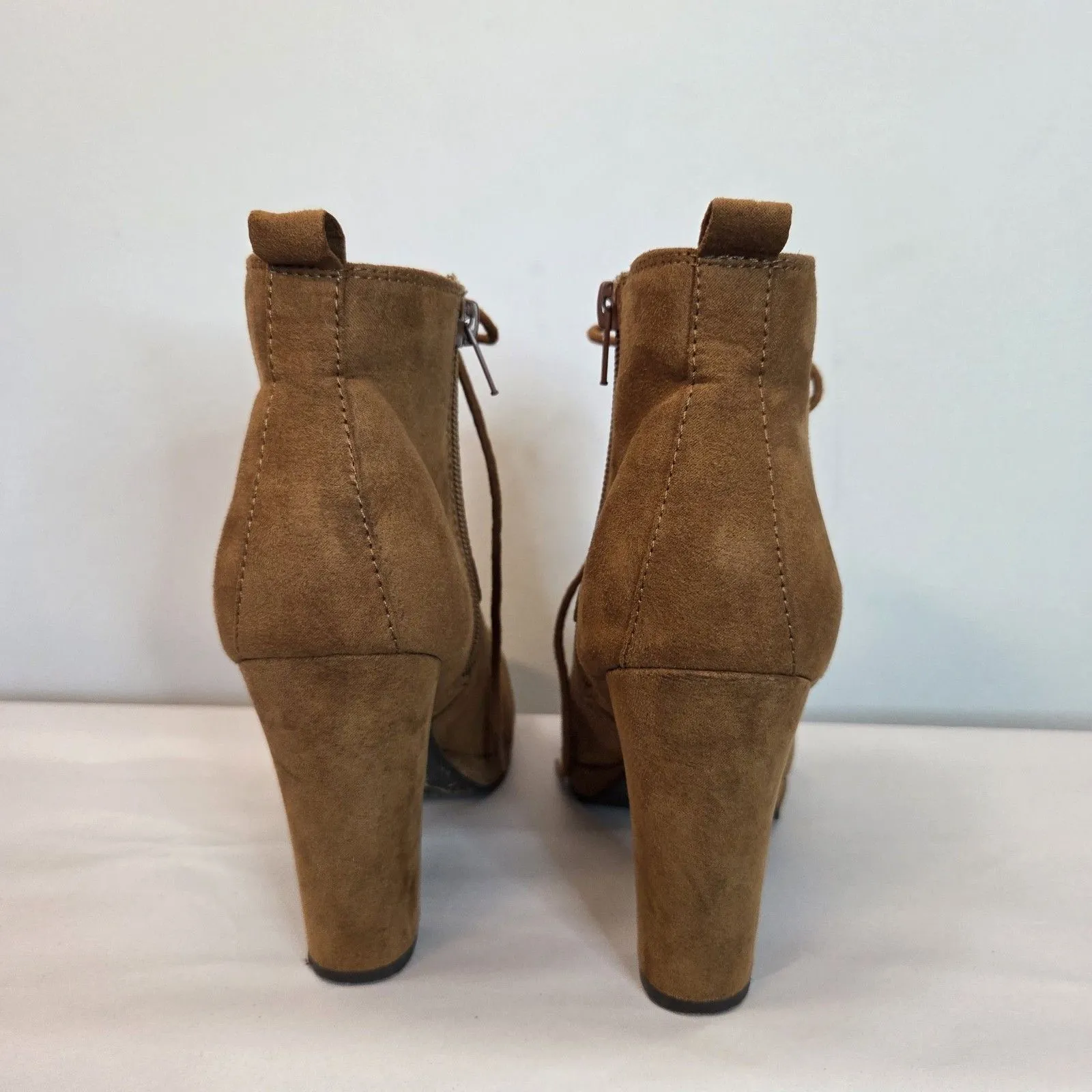 Forever 21 Boots Women’s Brown Faux Suede Ankle Boots Zipper Block Heels 6 - Image 5