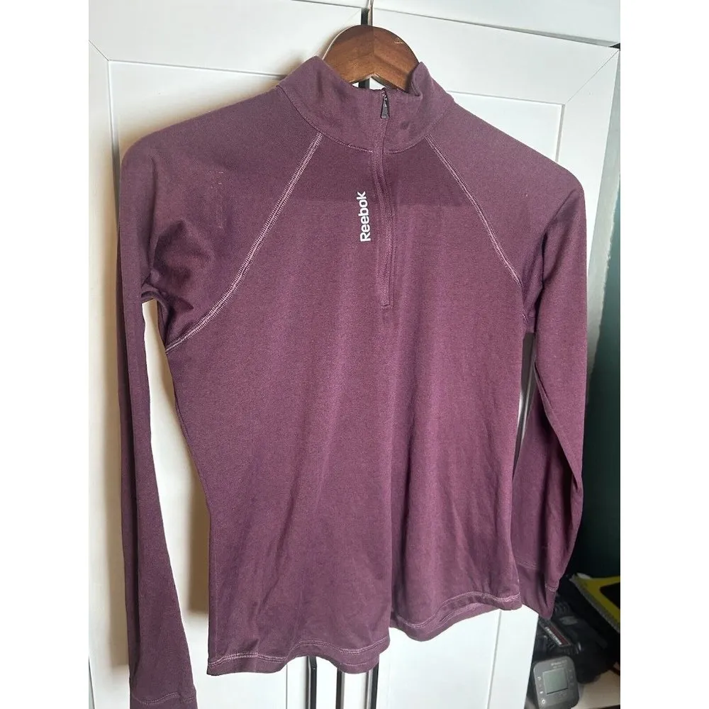 Reebok Sweater‎ Small Women's Burgundy Hoodie Athleisure Long Sleeve 1/4 Zip - Image 4