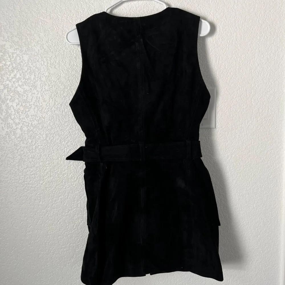 $690 NWT RE/DONE 60s SUEDE BELTED BLACK MINI DRESS SZ SMALL - Image 5