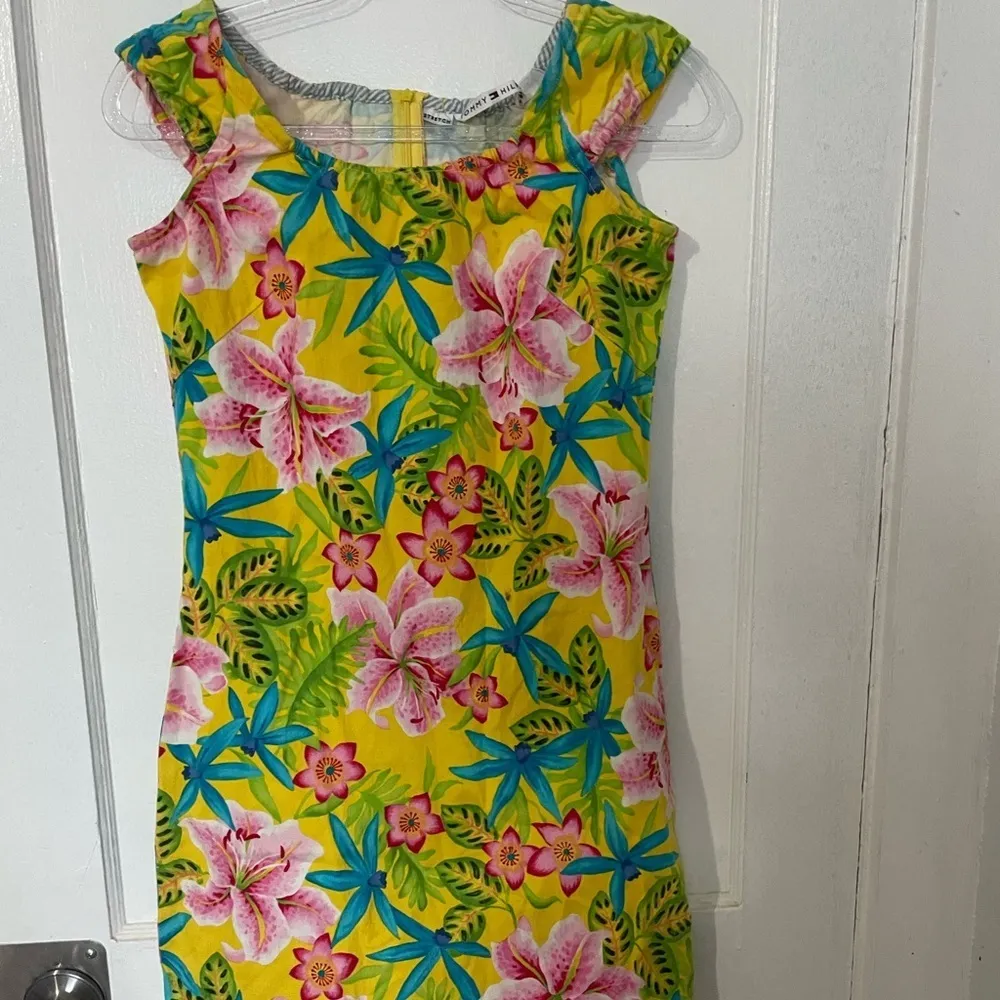 VINTAGE Y2K Tommy Hilfiger Dress Yellow Floral Hawaiian H - Image 2