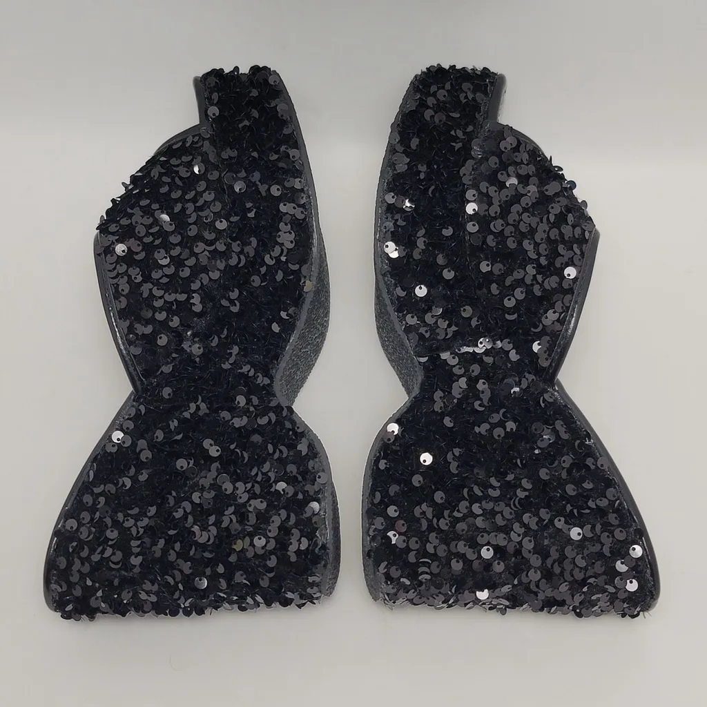 Black Sequin Embellished Black Glitter Platform Wedge Heel Slide Sandals Size 40 - Image 10