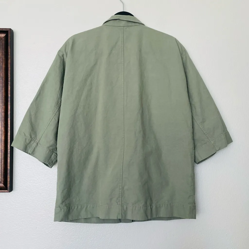 Eileen Fisher Organic Cotton Hemp Green Canvas Jacket Snap Closure Size PS - Image 5