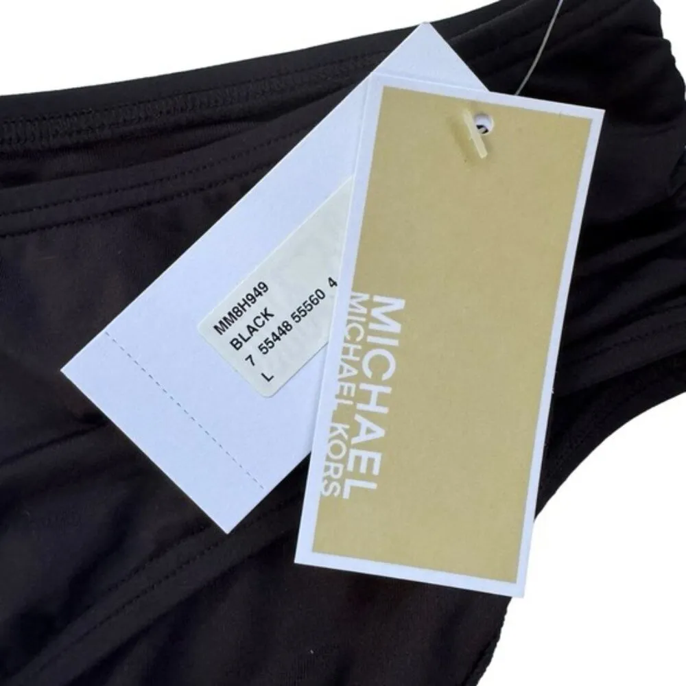 MICHAEL Michael Kors Shirred Side Bikini Bottom Black Size L NWT - Image 7