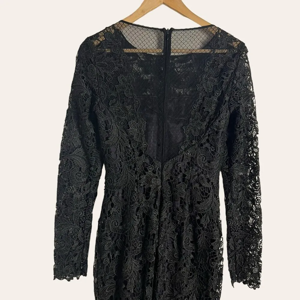 ML Monique Lhuillier Eggplant Purple Lace Long Sleeve Tower Evening Gown Sz 4 - Image 8