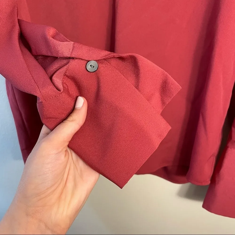 Ann Taylor deep coral vneck blouse long sleeves business casual women’s top - Image 4