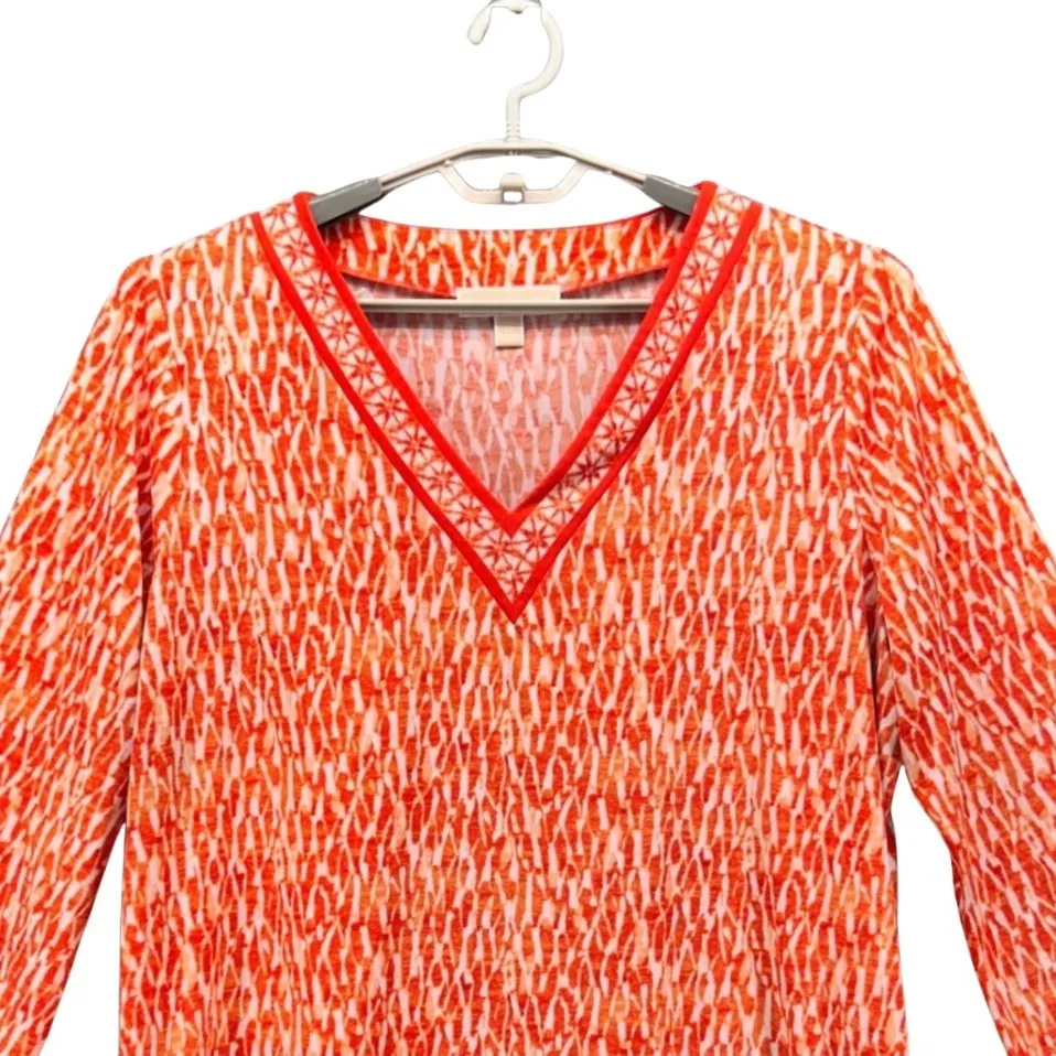 Michael Kors Womens Tunic Blouse Size 2X Orange Sunset Beach Mimosa Travel Vacay - Image 3