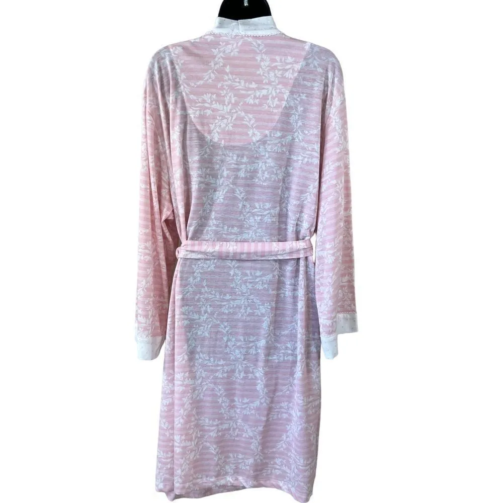 Carole Hochman Pastel Pink and White Floral Lightweight Robe with Pockets - Image 10