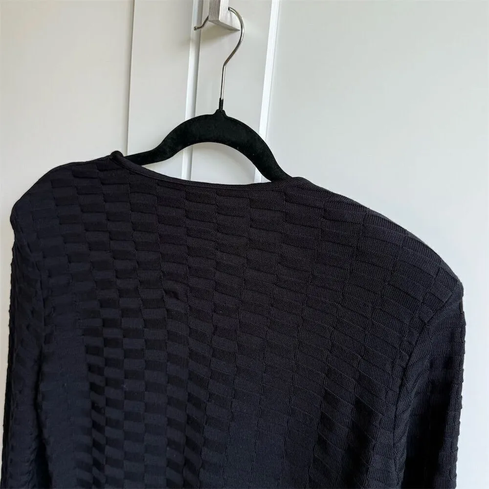 Misook Women's Black Textured Knit Long Open Jacket Cardigan Size L 3/4 Sleeve - Image 3