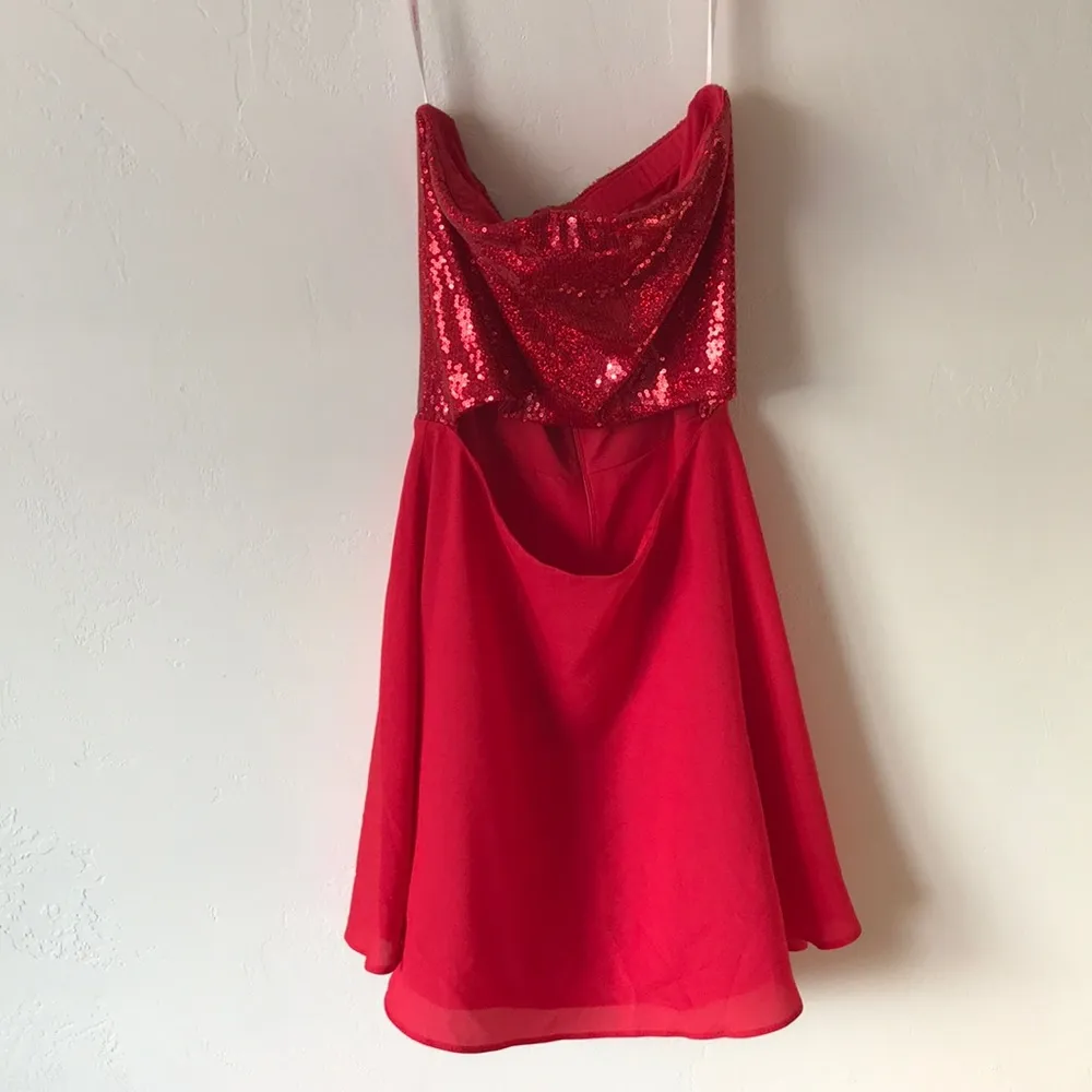 Naven Red Strapless Sequin Cut Out Dress - Image 3