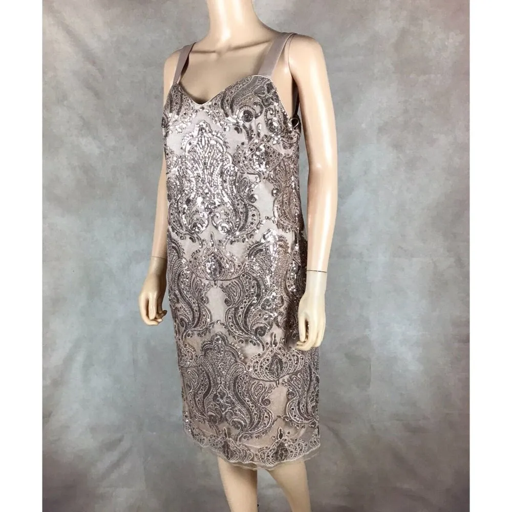 R&M RICHARD Beige Sequin Lace Embroidered Cocktail Dress NWT 12 Petite - Image 10