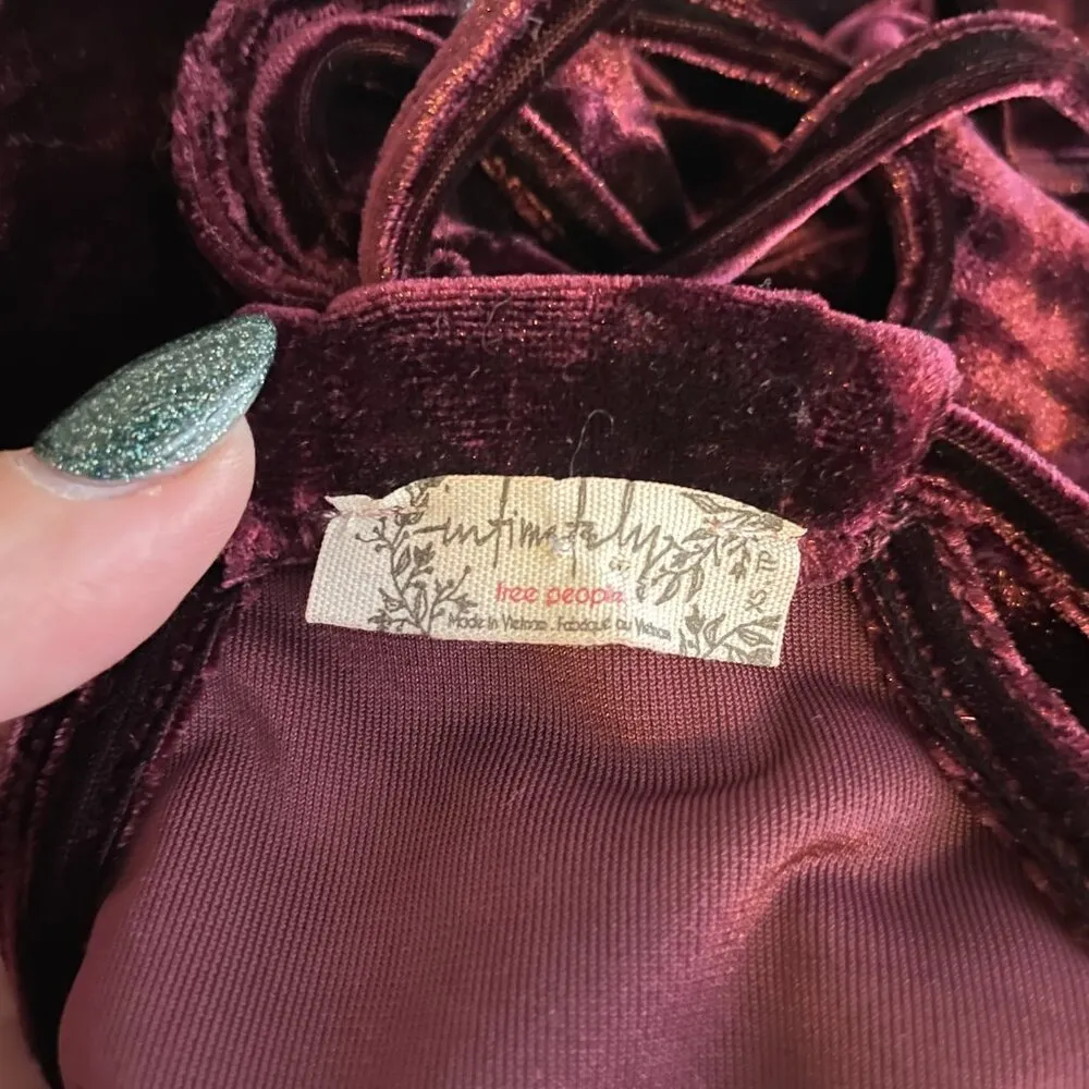 Intimately Free People Women XS Maroon Red Low Key Crushing Velvet Maxi Dress - Image 11