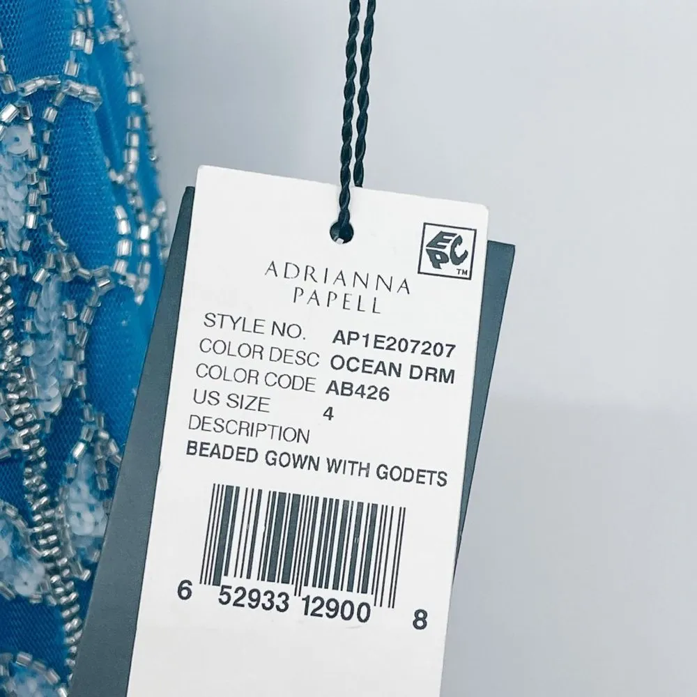 Adrianna Papell Floral Beaded Embellished Godet Gown Maxi Dress Ocean Dream Blue - Image 11