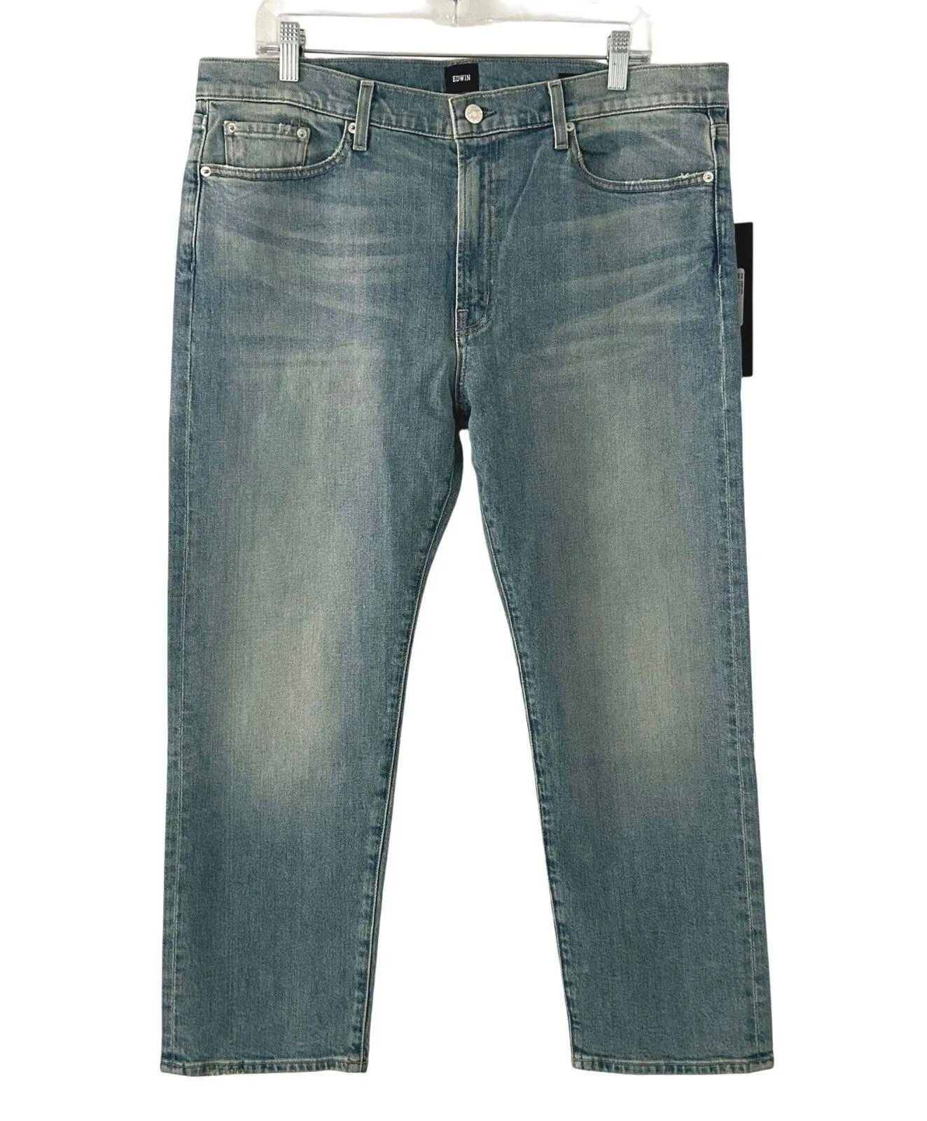 Edwin Elin Crop Straight Leg Light Wash Denim Jeans Stretch High Rise 34 New Blue - Image 1