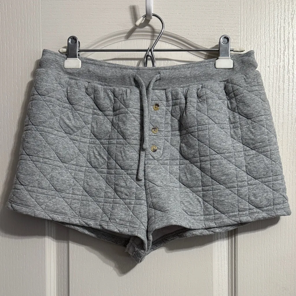 💖 NWT Anthropologie Gray Quilted Cozy Lounge Shorts Minimalist Cottage - Image 2