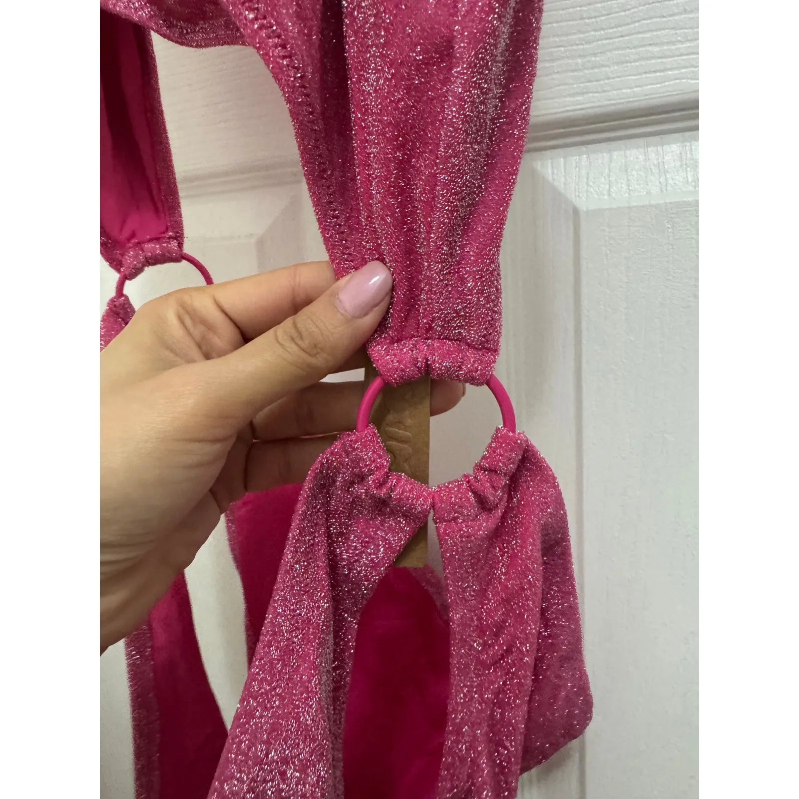 SKIMS Size 4x Magenta Pink Glitter Sparkle Swimsuit Sexy Cut Out Monokini NWT - Image 7