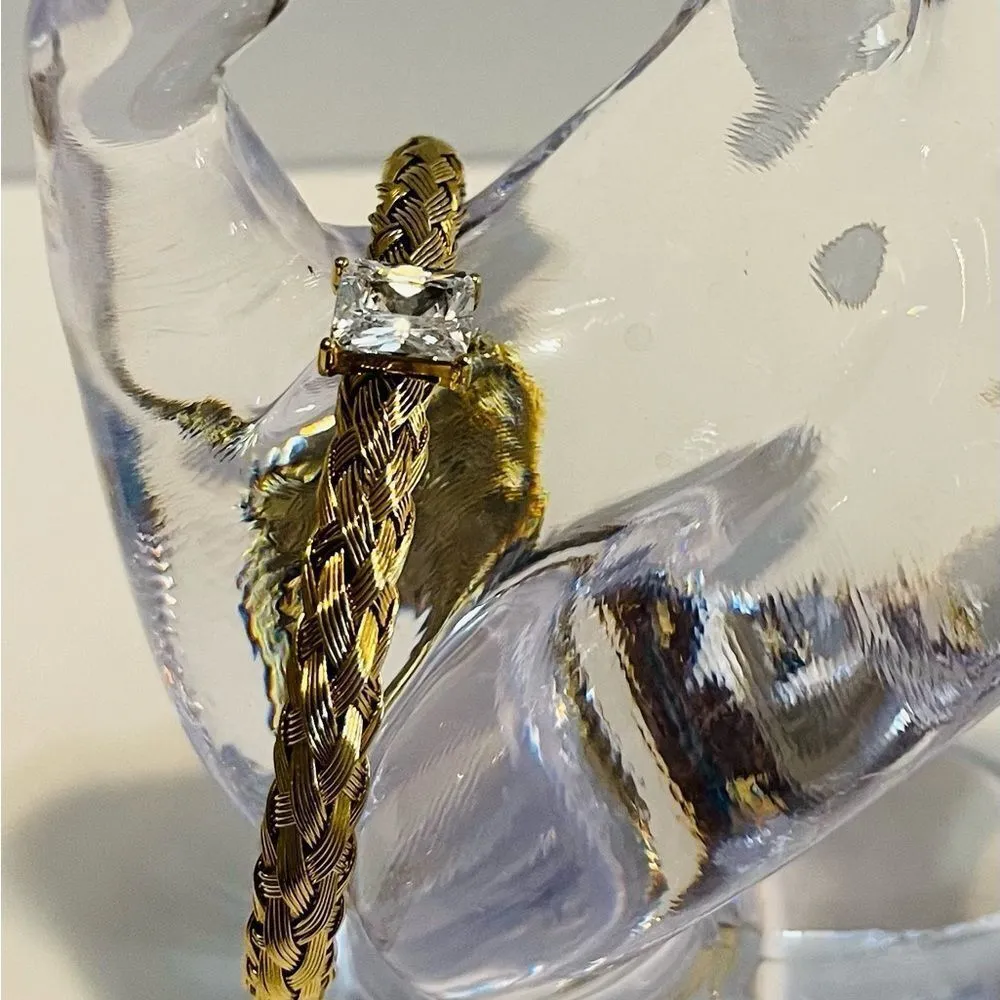 Gold plated Stainless Steel mesh weave open bangle bracelet. - Image 5