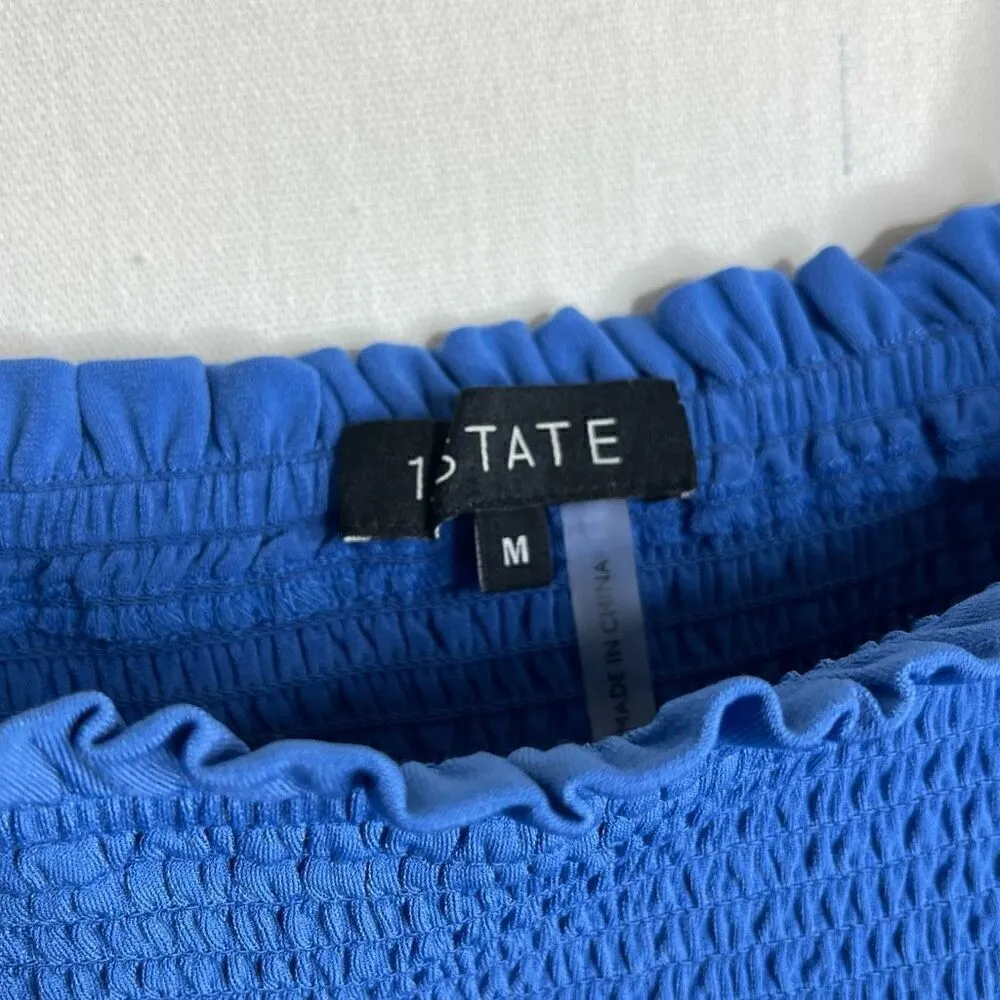 NWT 1. STATE Tie Shoulder Smocked Peplum Top (Harbor Waves) - Medium - Image 6