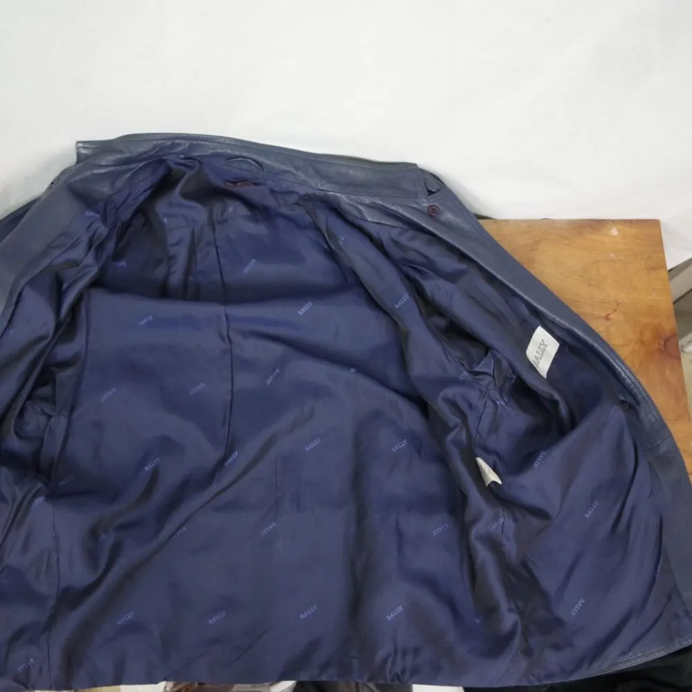 Leather  Italian Made Navy Vintage Jacket Size 8 - Image 5