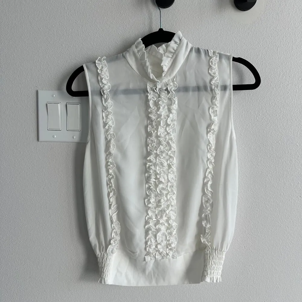 Frame  Silk White Ruffle front Blouse - Image 2