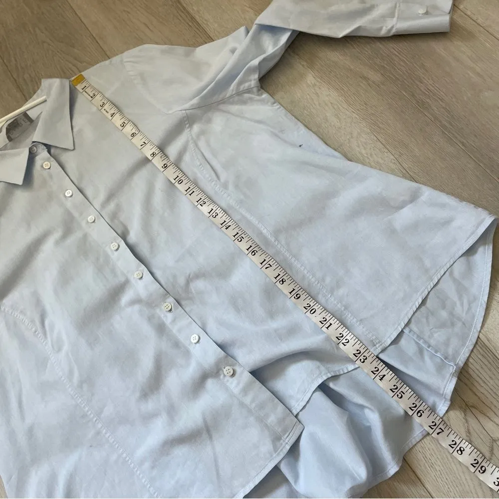 Pure Collection Lightweight Cotton Pleated Back Long Sleeve Button Up Shirt Blue Size 14 - Image 6