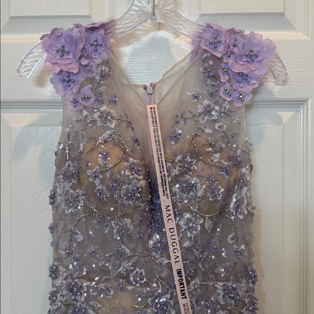 NWT Mac Duggal 79357 Embellished Cap Sleeve Illusion Neck Trumpet Gown Size 6 - Image 6