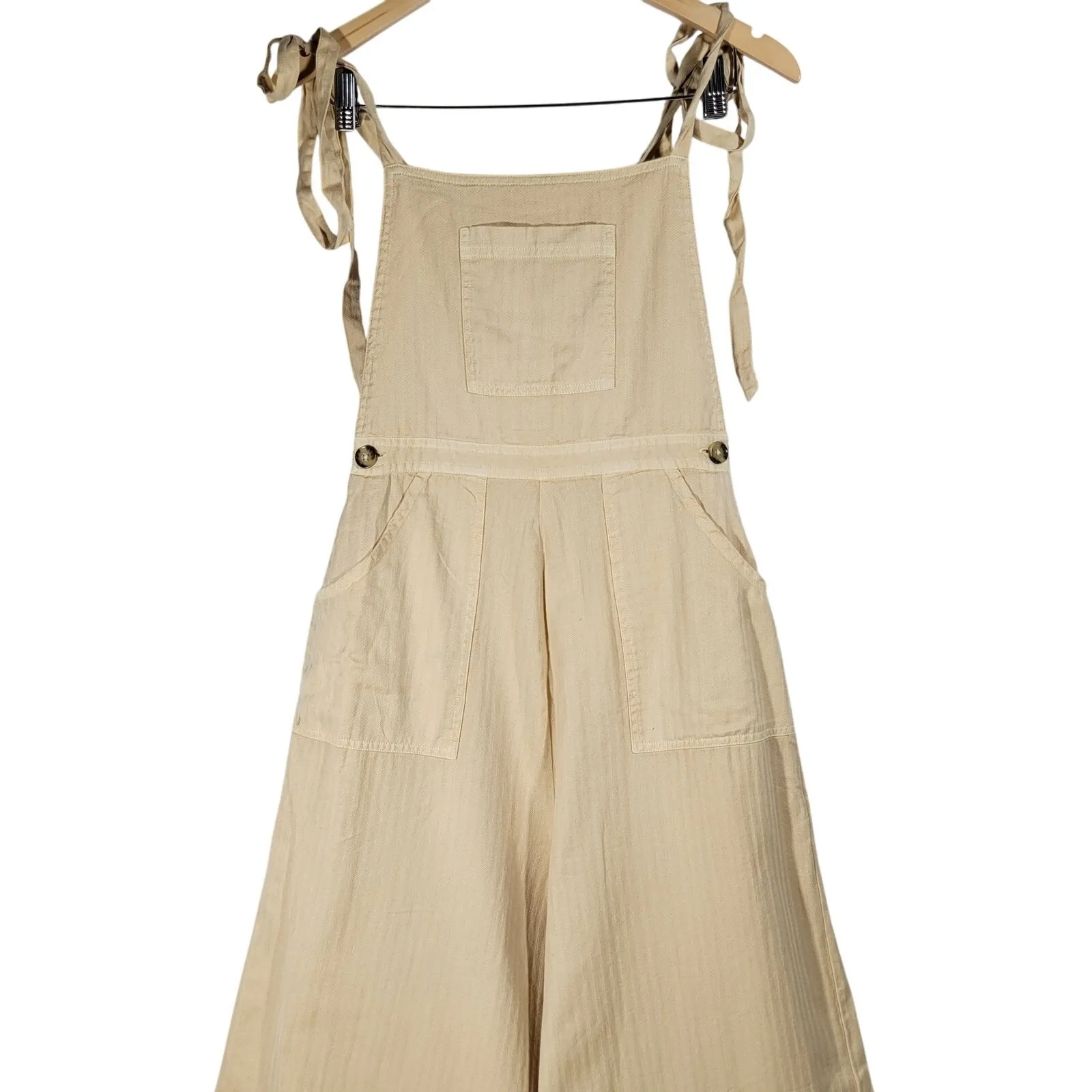 ASOS‎ DESIGN Wide Leg Tie Strap Jumpsuit Tall Beige Cotton Women's Size 0 Tan - Image 3