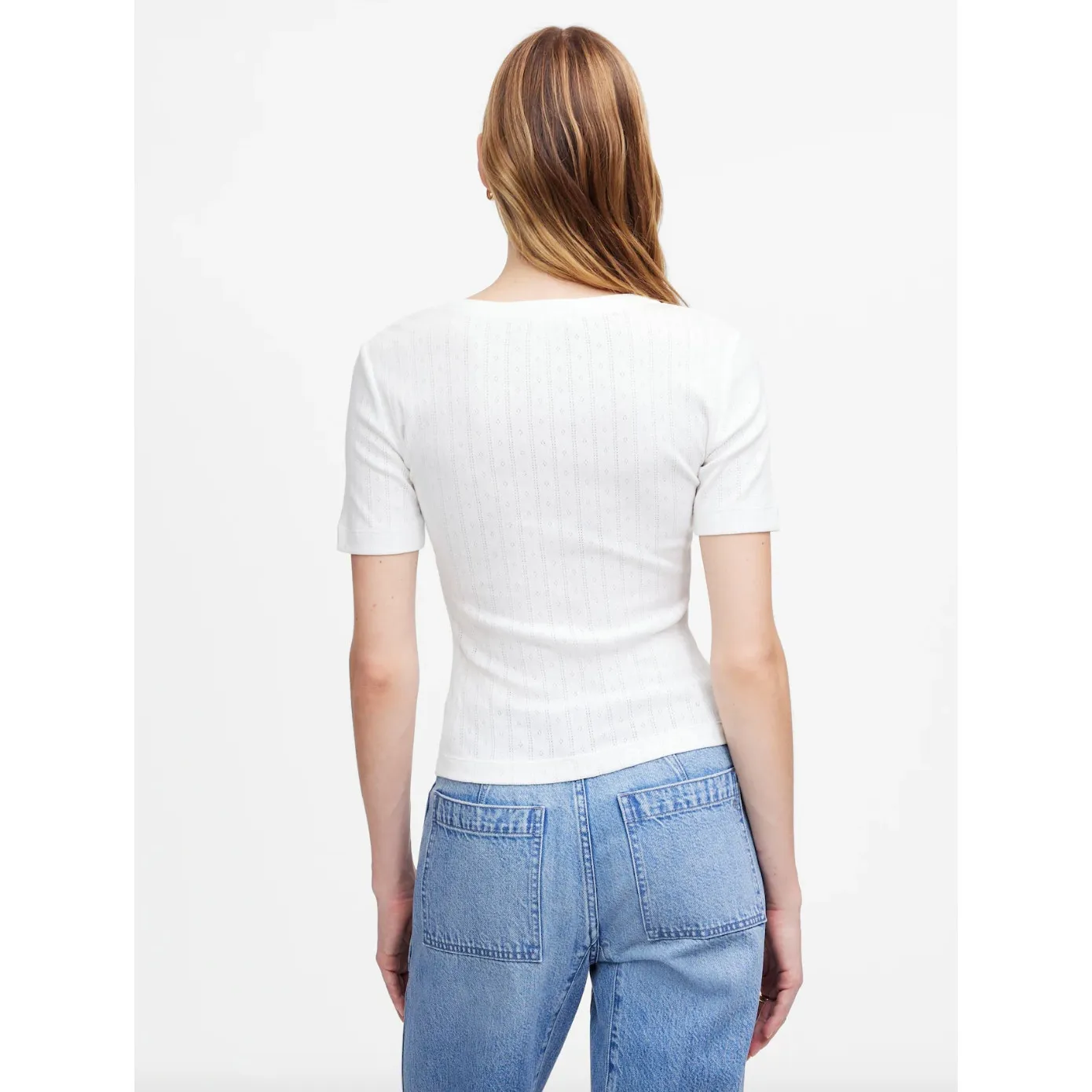 Madewell Pointelle Notch Neck Tee Shirt Cotton White Basics Casual XXS NWT - Image 4