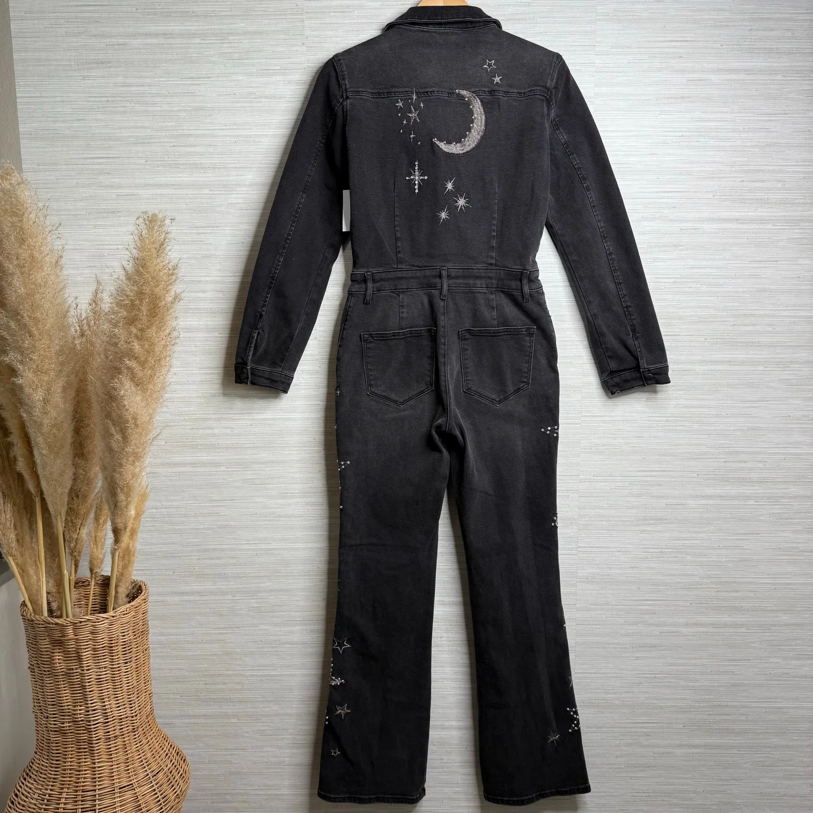 Free People x Driftwood jumpsuit denim one piece onesie embroidered Large - Image 5