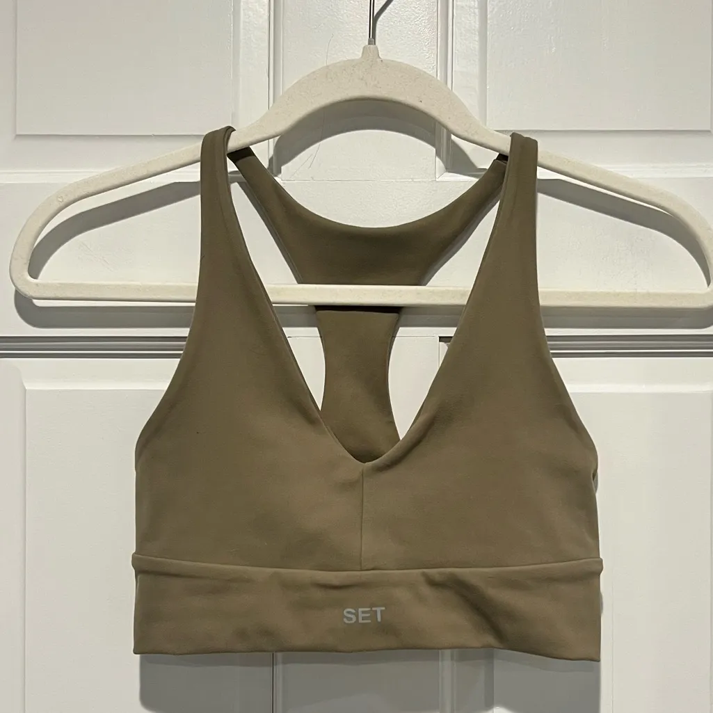 SET Active Sports Bra Matching Set Biker Shorts 2 Piece Set Medium Luxform Sand - Image 2