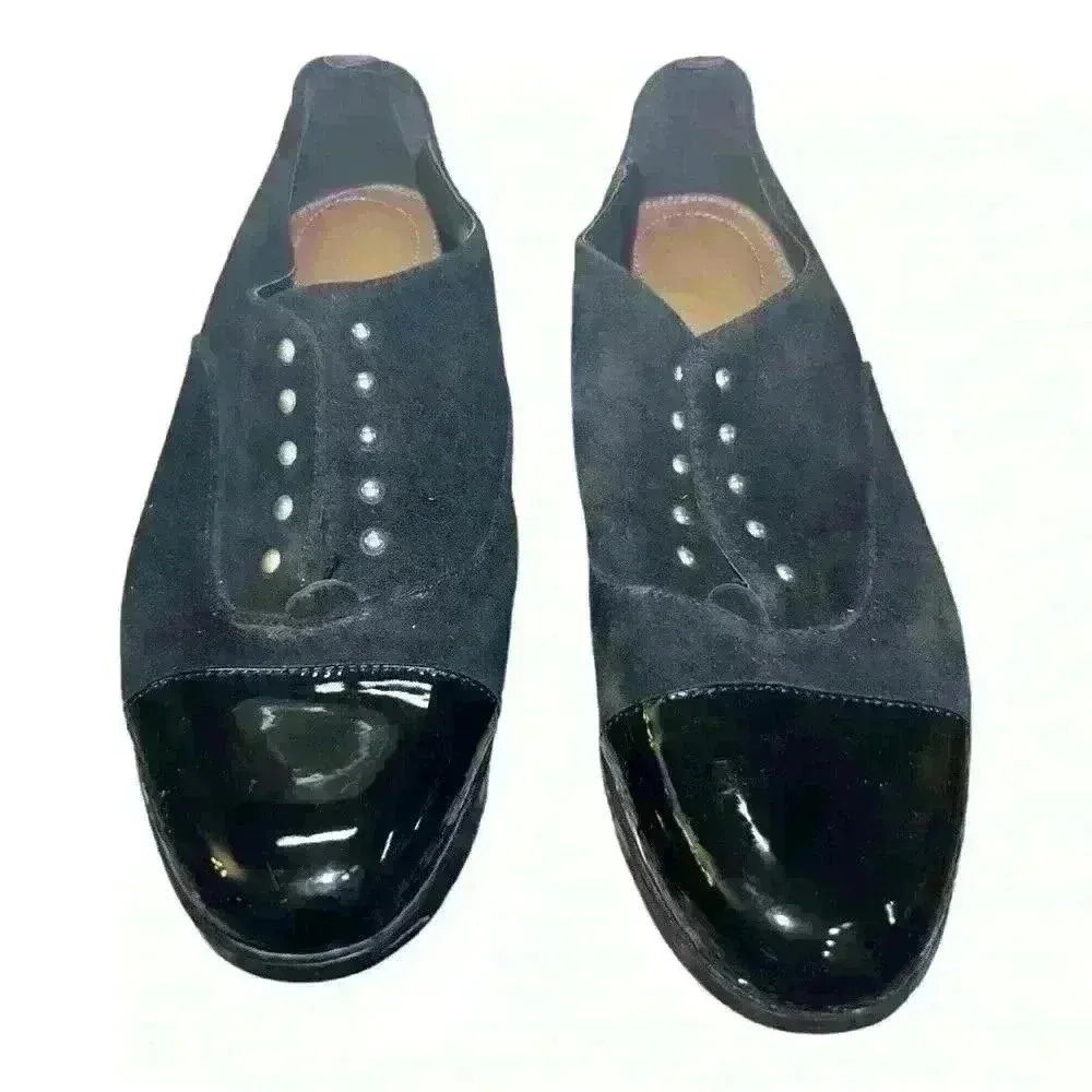 Kensie Black Suede And Patent Leather Loafers, Size 9 - Image 4