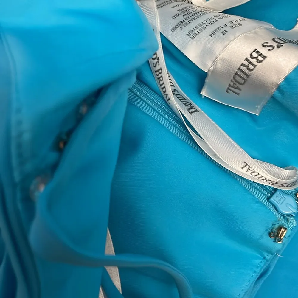 Blue Chiffon Midi Dress w Zip Garment Bag Style: F12284 Size 12 - Image 13