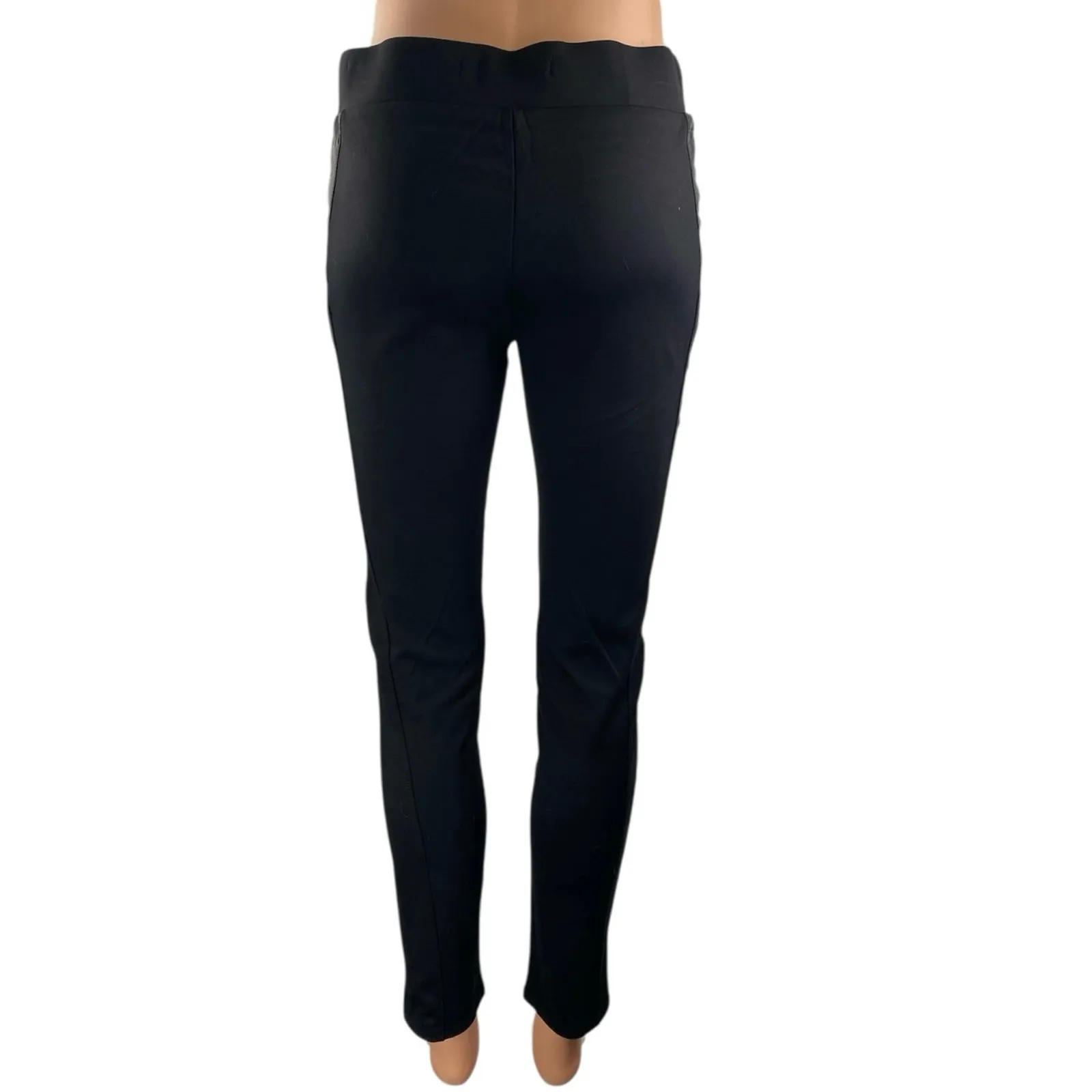 NEW Sapphire Ink Black Faux Leather Trim High Rise Skinny Trousers Pants Size M - Image 3