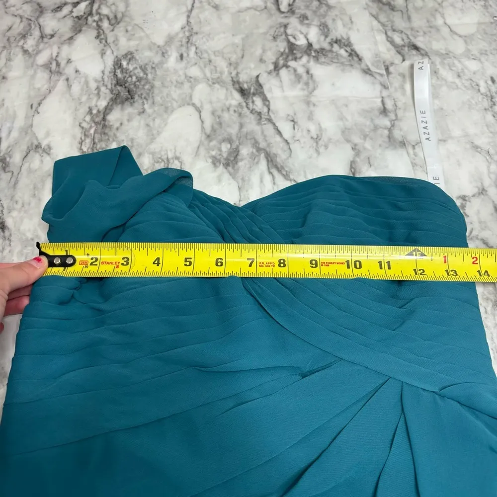 Azazie Madalynn Bridesmaid Dress one shoulder Peacock NWT Size A4 ruffle detail - Image 8