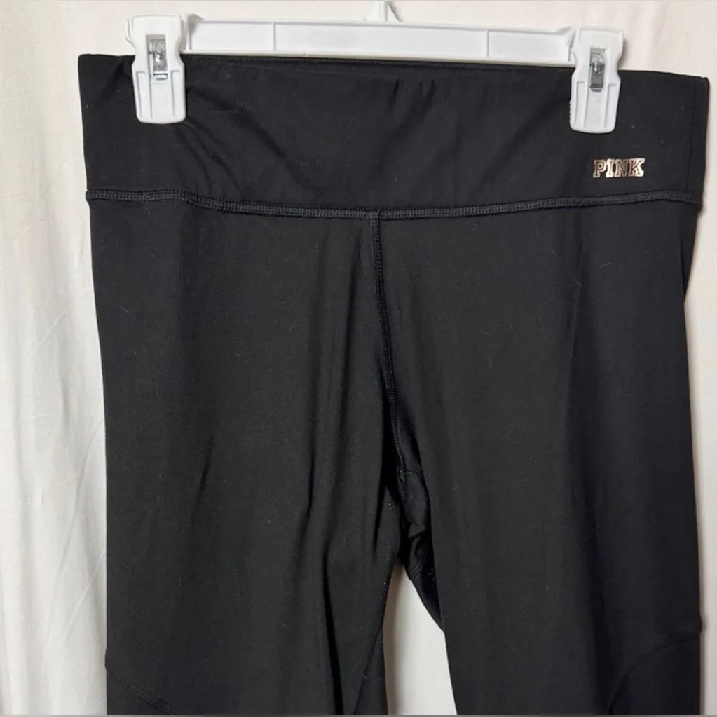 PINK Victoria’s Secret Black 7/8 Leggings with Gold Logo Size Medium - Image 2