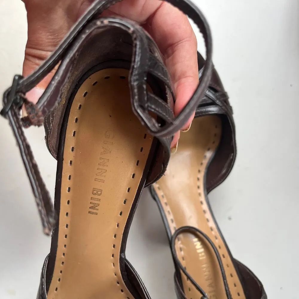 GIANNI BINI Jasmine Peep Toe Platform Heels Womens Shoes Size 9.5M Brown Strap - Image 10