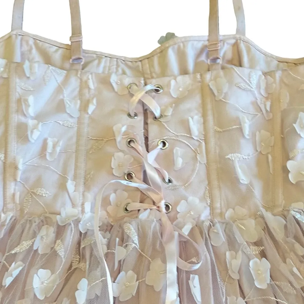 Thorn and Fable Pink Baby Doll Dress 3D Floral Print Chiffon Size 1 XL Women's - Image 8