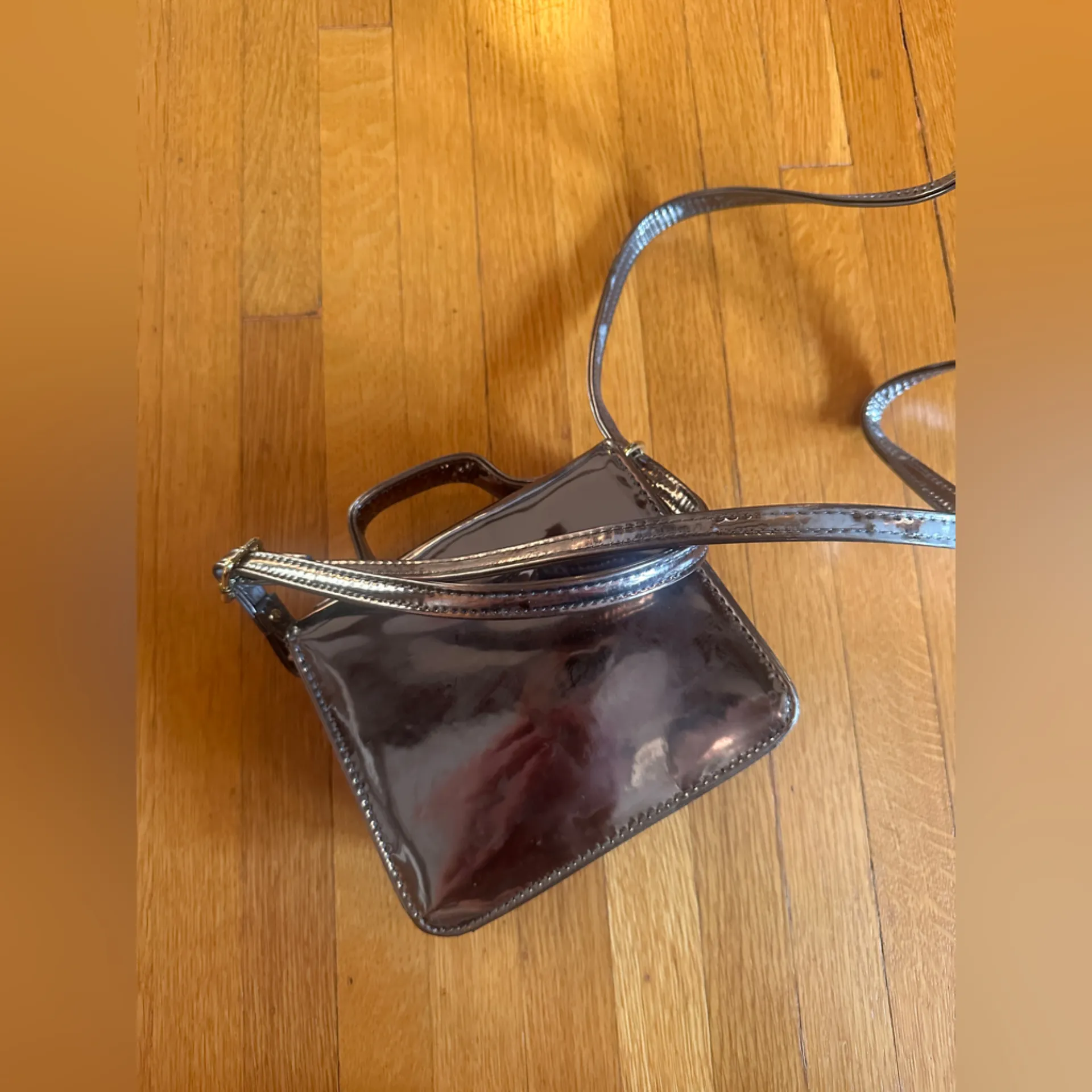 ASOS Vegan Patent Leather Metallic Pewter Mini Crossbody, NWOT - Image 4