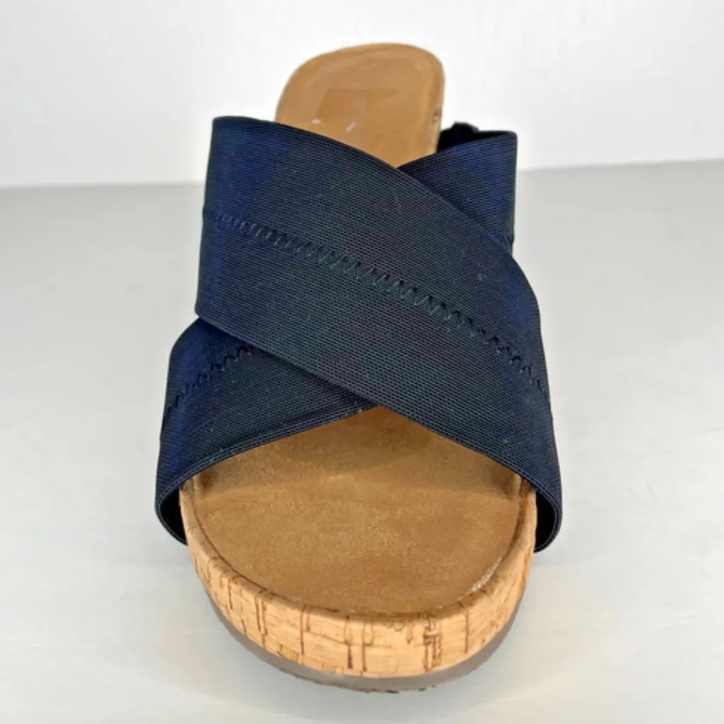 Party Plush Women's Black Stretch Open Toe Cork Wedge Sandal Size 9 - Image 4