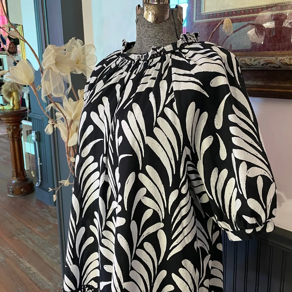 Caslon Puff Sleeve Botanical Printed Cotton Shift Drop Waist Dress - Sz M 💚🎀 - Image 6