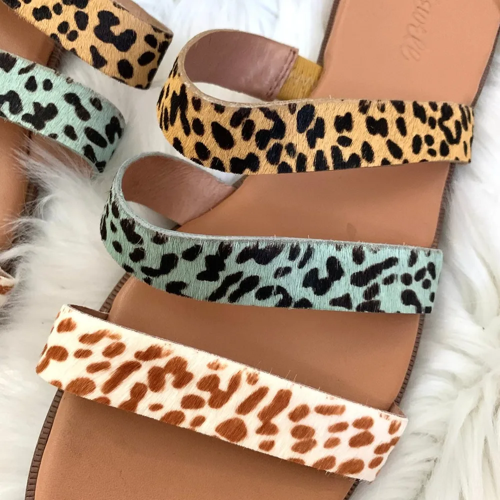 NEW Madewell The Ilana Slide Sandal in Calf Hair in Seaside Blue Wash - Image 4