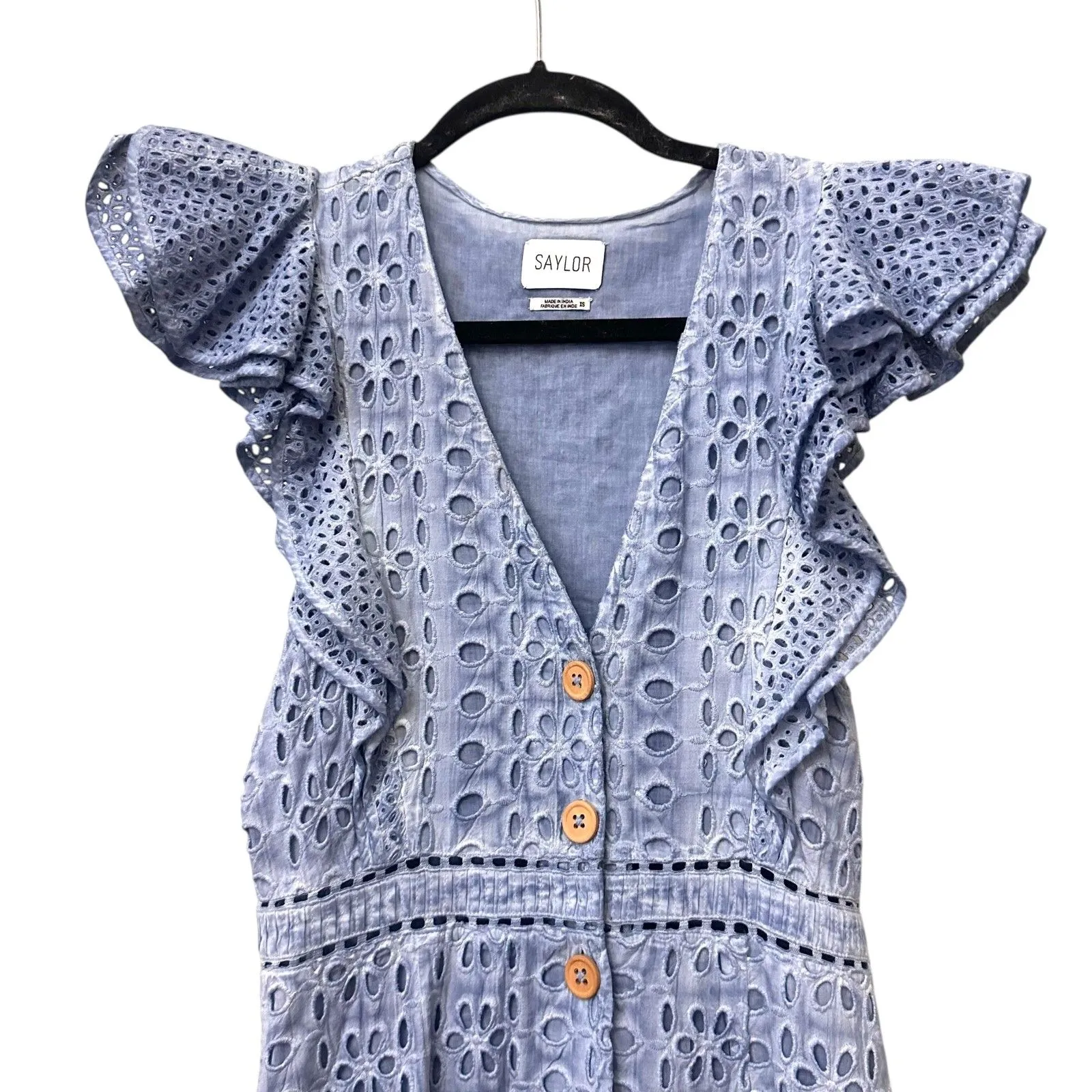 SAYLOR Eyelet‎ Button Down Midi Dress Light Blue XS - Image 2