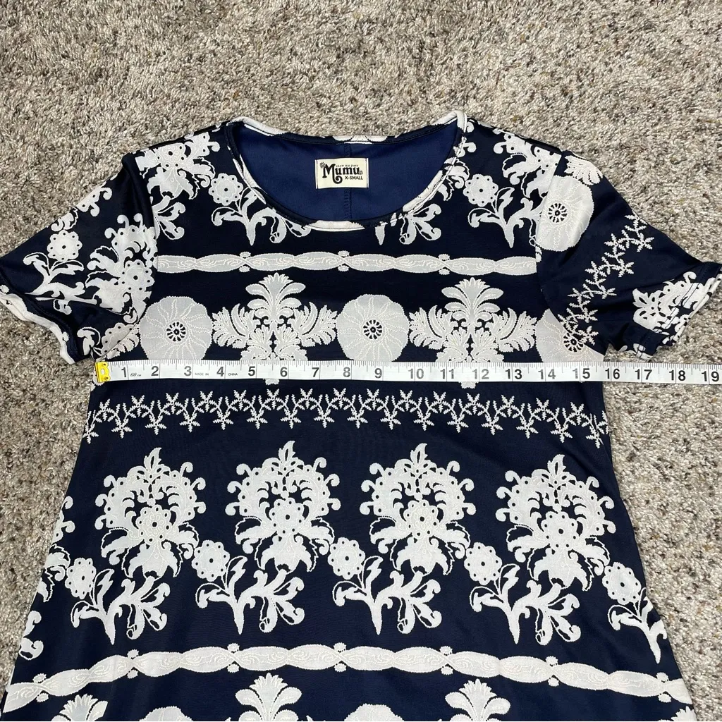 Show Me Your Mumu Em Floral Short Sleeve Mini Swing Dress Navy White Extra Small - Image 7
